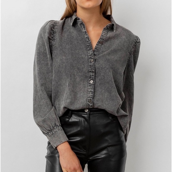 Rails Tops - Rails Sz XS Angelica Black Acid Wash Denim Shirt NWT